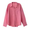 [Oferta Especial] Camisa de Manga Larga para Mujer Lyocell Color Frambuesa Corte Ajustado Adecuada para Todas las Estaciones