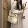 Bolsa de Lona com Zíper Estilo Novo 2025 Letra Grande Capacidade Bolsa de Lona Estilo Coreano Retrô Simples Artística Bolsa de Lona Feminina para Compras