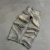 Marca Tendência Primavera e Outono Jeans Reto Solto Masculino Lavagem de Areia Retro Casual Calças Jeans Macacão Tendência de Rua