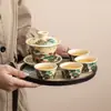 Estilo Paisaje Tendencia Nacional Juego de Té de Cerámica con Bandeja de Té, Juego Completo en Caja de Regalo, Regalos Culturales y Creativos al por Mayor