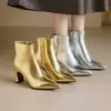 Botas de Moda com Salto Grosso para Mulheres, Outono e Inverno, Tamanho Grande, Botas de Cano Curto, Bico Fino, Solado de Borracha, Antiderrapante, Zíper Lateral, Salto Alto, Versátil