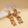 Pendientes de Flor Metálica con Lentejuelas y Borlas de Perlas Transfronterizos Europeos y Americanos, Pendientes de Estilo Vintage con un Toque de Lujo Ligero y de Alta Gama