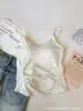 Nueva Camisola Dopamina Color Sólido Chica Picante Fruncida Adelgazante con Copas y Espalda Hermosa, Camisola Interior y Exterior para Mujer que Ceñe la Cintura