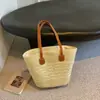 Bolso Cubo de Paja, Bolso Tejido de Paja para Mujer, Bolso de Mano de Ratán para Playa, Bolso de Mano de Gran Capacidad de Moda para Verano, Bolso de Hombro, Tejido de Paja