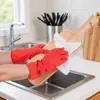 Novas luvas domésticas de látex cor sólida com forro de fleece para limpeza, boca larga, luvas de acabamento para lavar vegetais, luvas domésticas para esfregão