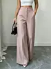 Pantalones rectos de pierna ancha versátiles de tiro alto adelgazantes con bolsillos de botón, pantalones casuales para mujer, transfronterizos europeos y americanos para Amazon 2026