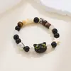Pulsera de gatito de cuentas hecha a mano linda para pareja retro, pulsera de madera, joyería de pulsera de nicho de alta calidad