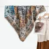 Nuevo pañuelo cuadrado de seda de doble cara con patrón de espiga bicolor para otoño e invierno de 90 cm, pañuelo y chal de moda con margarita verde de doble uso