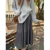 Saia plissada cinza para mulheres plus size, saia longa de lã plissada cintura alta em A para afinar, outono e inverno