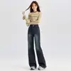 Jeans Anchos Azul Grisáceo para Mujer, Nuevo Estilo Primavera-Verano 2025, Tiro Alto, Corte Holgado, Adelgazantes, Pierna Recta, Pantalones Largos hasta el Suelo para Figuras Pequeñas