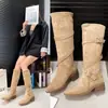 Botas Altas Apiladas para Mujer 2026 Botas de Otoño Botas Altas Cruzadas Versátiles Botas de Caballero Retro Hebilla Adelgazante Nuevo Tacón Grueso