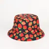 Sombrero de Pescador Transfronterizo Estilo Coreano Versátil Lindo Estampado de Fresas Doble Cara Sombrero de Pescador para Hombres y Mujeres Sombrero de Cubeta con Visera para Parejas
