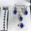 Conjunto europeu e americano de quatro peças de diamante novo em forma de coração strass azul claro colar brincos anel conjunto de quatro peças senhoras transfronteiriço