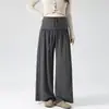 Nuevos pantalones anchos de maternidad para otoño e invierno con cordón, cintura plisada, tiro alto, tela fluida, ocultan el vientre, efecto adelgazante, pantalones largos casuales para uso en exteriores
