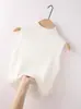 Chaleco de Punto Base Blanco de Cuello Medio Alto para Mujer, Top Ajustado sin Mangas, Adecuado para Usar Debajo de un Traje