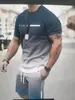 Conjunto de dos piezas de camiseta y shorts de verano TEMU con estampado 3D transfronterizo para hombre, patrón de letras degradado, tendencia casual