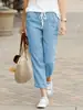 Pantalones Largos Casuales Sueltos de Color Sólido con Cordón y Cintura Elástica de Algodón y Lino, Nuevo Estilo Primavera y Otoño 2025 para Europa y América en Aliexpress