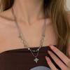 Collar con Cruz de Estrella que Gotea Aceite Irregular para Mujer, Nicho de Lujo Ligero, Cadena para Clavícula Superpuesta de Doble Capa Hip-hop Dulce Fresco