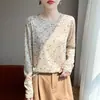 Suéter de punto fino para mujer, top rejuvenecedor, jersey casual de manga larga, nuevo estilo de moda primavera-verano con estampado y cuello redondo