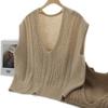 Chaleco de Lana Chaleco de Otoño e Invierno para Mujer Estilo Retro de Hong Kong Exterior Trenzado Cuello en V Tejido Chaleco de Lana para Mujer Top Exterior