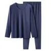 Conjunto de ropa interior térmica catiónica Chunzhi para mujeres de mediana edad y mayores, conjunto de top y pantalón de cuello redondo para otoño e invierno, camiseta térmica de algodón para madres