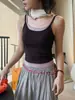 Top de Estilo Americano de Doble Tirante con Bloques de Color, Huecos y Espalda Descubierta, Ajustado, para Mujer - Nuevo Estilo Primavera/Verano del Louvre
