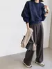 Moletom Azul Escuro Feminino Outono Inverno Novo Estilo Versátil Estilo Coreano Simples Petite Preguiçoso Solto Curto Top Roupa