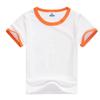 Camiseta de manga corta y cuello redondo con borde de color de algodón licra de 200g32 para niños, sin capucha, linda, de lunares, color sólido, ropa cálida