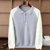 Prenda de Punto de Cachemira con Media Cremallera para Hombre 25 Otoño e Invierno Cuello Polo Capa Base Prenda de Punto Estilo Perezoso Top de Punto con Solapa de Color Contrastante