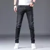 Jeans de Algodão Stretch Preto e Cinza Slim Fit Masculino Hong Kong Primavera e Outono, Calça Casual Elástica de Alta Qualidade Estilo Coreano para Outono