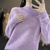 Atacado de fabricante de suéteres de lã de alta qualidade prêt-à-porter para mulheres, malha jacquard vazada de gola alta, malha versátil para outono e inverno
