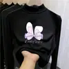 Camiseta de manga larga con forro polar para niña para otoño e invierno, top cálido cepillado de cuello semi-alto para niños