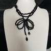 Nuevo y moderno collar con colgante de lazo de cuentas de cristal negro para mujer, cadena de clavícula con diseño apilado multicapa y moderno.