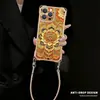Adecuado para funda de teléfono Apple 17 Pro Max, iPhone 15 con cordón en las cuatro esquinas, 16 con diseño de loto chapado en oro, 13 de estilo chino, 14 de silicona