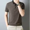 Camiseta de manga corta con solapa de nailon para hombre camiseta de verano para hombre moda juvenil polo a rayas entrega de una pieza para hombre