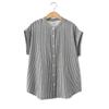 Camisa de Algodón sin Estampar de Hilo Doble de Manga Corta para Mujer Cuello Vertical Casual Artístico Adelgazante Nueva de Verano 2024