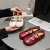 Zapatos Mary Jane Rojos Estilo Hada Suave para Mujer, Nuevo Modelo Verano 2026, Bailarinas para Combinar con Vestidos, Zapatos Pequeños de Piel