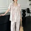 Pijama Nuevo de Algodón y Seda para Mujer Primavera/Verano 2026, Manga Corta, Cintura con Lazo, Nuevo Estilo Chino, Conjunto Holgado, Ropa de Casa, Se Puede Usar Afuera
