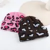 Estilo Coreano Otoño e Invierno Dulce y Fresco Elegante Retro Corazón Estampado de Leopardo Gorro de Lana para Niñas Cálido Circunferencia de Cabeza Grande Gorro de Punto