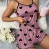 Conjunto de Pijama con Estampado de Moño Camisola Pantalones Cortos con Cintura Elástica Ropa de Dormir y Ropa de Casa para Mujer Negro Azul
