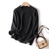 Camiseta de invierno para mujer, de lana de lyocell gruesa, cepillada y forrada, cálida, dividida, de largo medio, con cuello redondo y manga larga.