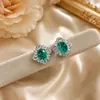 Colar deslumbrante e moderno com corte de cristal de gelo sintético, anel aberto verde Paraíba simples e versátil, conjunto de pedras preciosas femininas