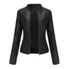 2025 Europea y Americana Amazon Transfronteriza Nueva Chaqueta de Cuero para Mujer Chaqueta Ajustada Primavera y Otoño Delgada Cuello Alto Cremallera Chaqueta Corta