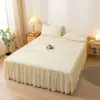 Falda de cama de color liso tipo coreano, suave con la piel, lijada, pieza única, colcha para las cuatro estaciones, cubierta de cama de color liso, no hace bolitas, no se decolora, no se encoge
