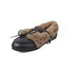 ¡Dulce y Cremoso Color Castaña~! Zapatos de Cuero Cálidos y con Forro de Felpa de Corte Profundo para Mujer, Mocasines Peludos, Planos de Invierno