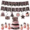 Amazon Transfronterizo Nueva Moda Negro y Dorado Tema Fiesta de Cumpleaños Decoración Bandera Pastel Topper Set Personalización