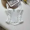 Sexy camisola de encaje con ballenas estilo francés para mujer, camiseta base entalladora, top de tubo