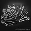 Juego de utensilios de cocina de acero inoxidable con mango de tubo redondo pequeño, espátula, colador, cuchillo y tenedor, pinzas, batidor de huevos, juego de utensilios de cocina