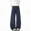 Pantalones de trabajo de algodón puro lavados y cepillados para hombre, estilo callejero retro, pantalones casuales holgados de pierna ancha con pierna curva, estilo mezclilla plisada