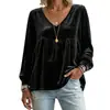 Otoño 2026 Comercio Exterior Europeo y Americano Transfronterizo Nueva Ropa de Mujer Cuello en V Encaje Terciopelo Casual Holgada Manga Larga Blusa Camisa